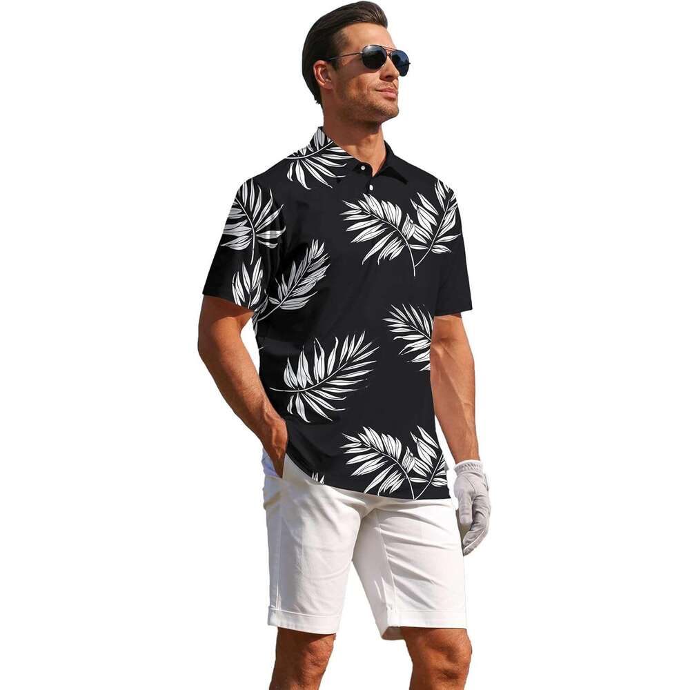 Fashion Mens Polo shirt Short Sleeve Moisture Wicking Hawaiian Tropical Stretch Golf Shirt Polos shirts tshirt Casual tops summer clothes Short sleeve