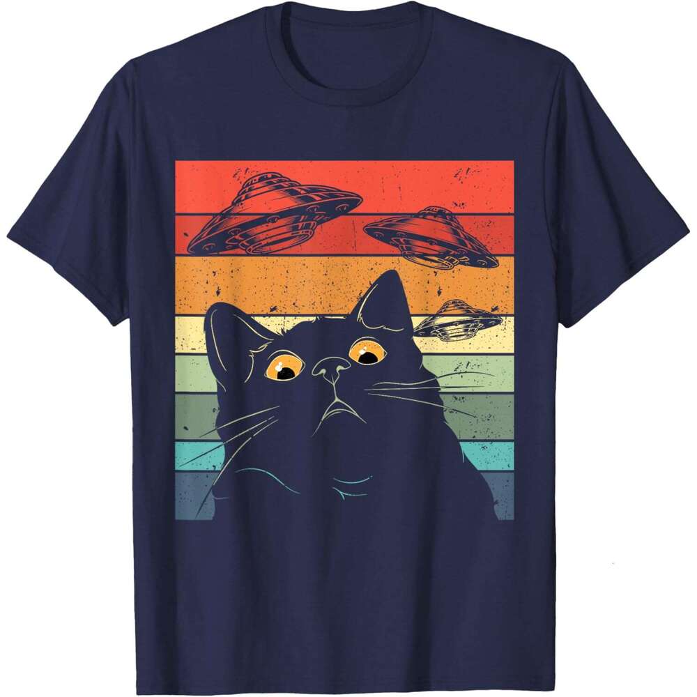 T shirt Mens Funny Tee, Galaxy Shirt Spaceship Alien Cat UFO T-Shirt shirts tshirt graphic tee Casual tops summer clothes Short sleeve Free shipping