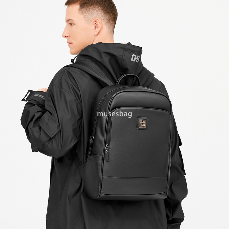 Men's backpack new leather leisure large capacity business computer backpack male schoolbag fashion brand