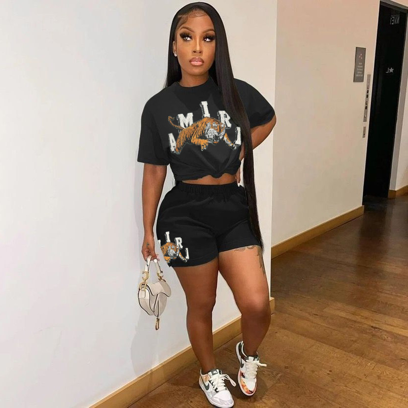 Womens Clothing Designer Tracksuit Casual Fashion Female Printed Short Sleeve Shorts Two Piece Set Casual Outfit designer woman Sweatsuits Clothing