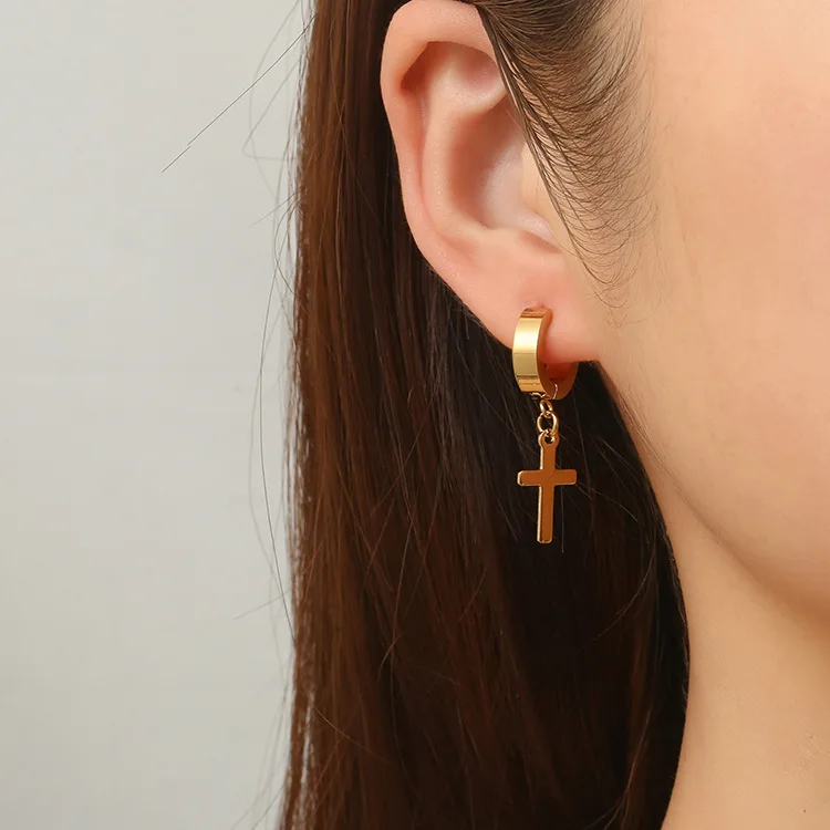 Designer Wholesale 10pair/set Punk Stainless Steel Cross Pendant Hoop Earrings For Men Women Not Fade Ear Rings Hip Hop Male Jewelry