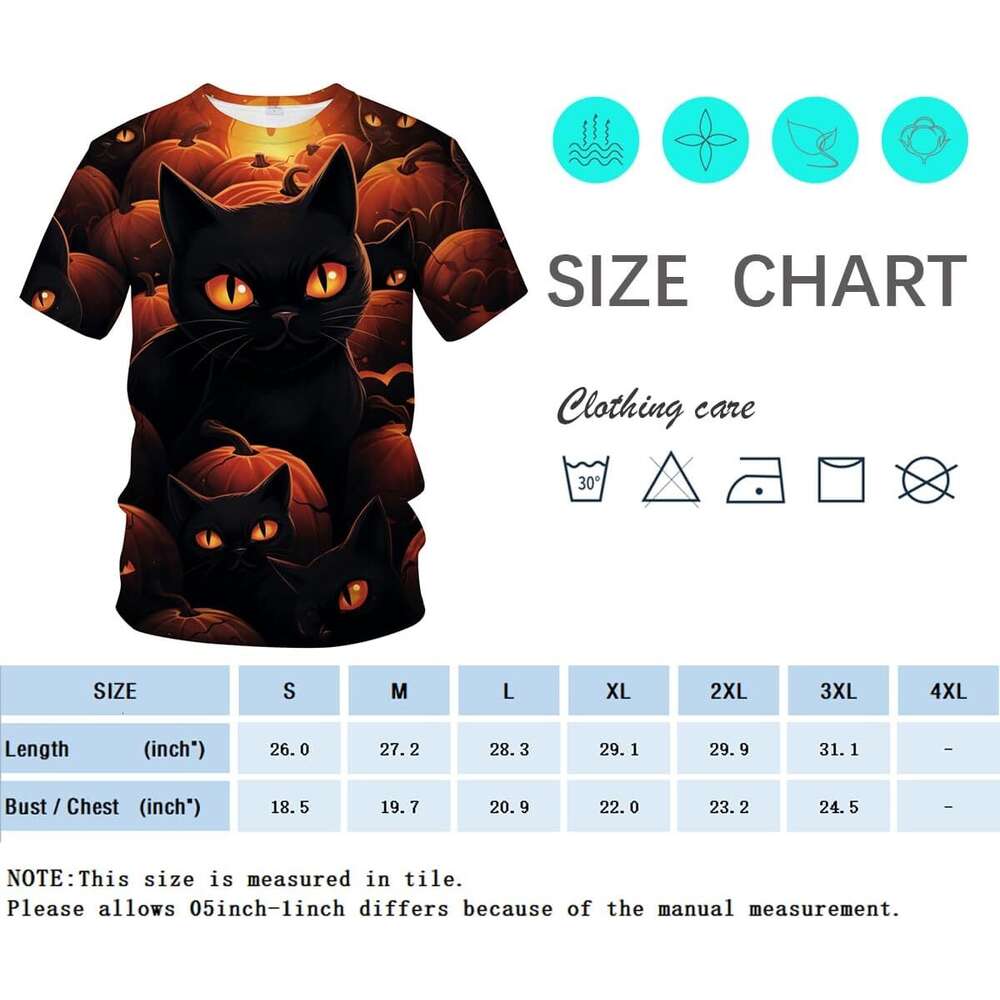 T shirt Mens Ghosts Pumpkins Black Cat T-Shirt Halloween Graphic Short Sleeve Shirt shirts tshirt graphic tee Casual tops summer clothes Short sleeve 