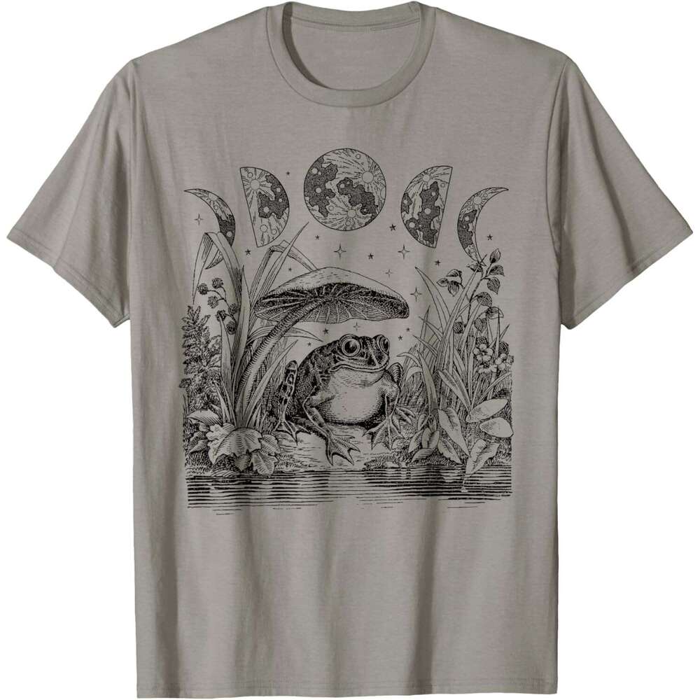 T shirt Mens Cute Cottagecore Aesthetic Frog Mushroom Moon Witchy Vintage Short Sleeve T-Shirt shirts tshirt graphic tee Casual tops summer clothes Fr