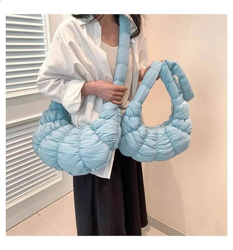 Fashion Croissant Quilted Shoulder Cross Bag Womens Stray Handbag and Wallet Nylon Mat Threaded Messenger Bag 240802