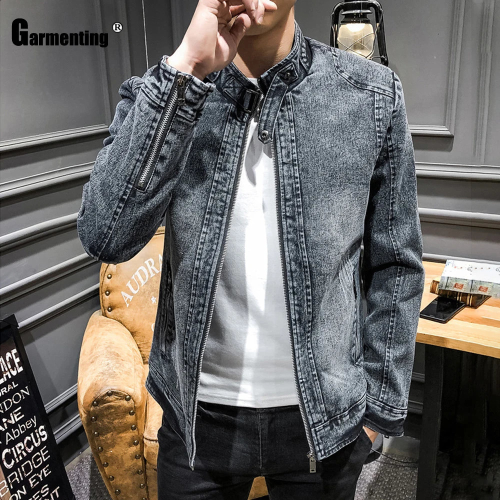Clothing mens Demin jacket Trendy autumn winter Mandarin collar zipper ultrathin fit clothing 240824