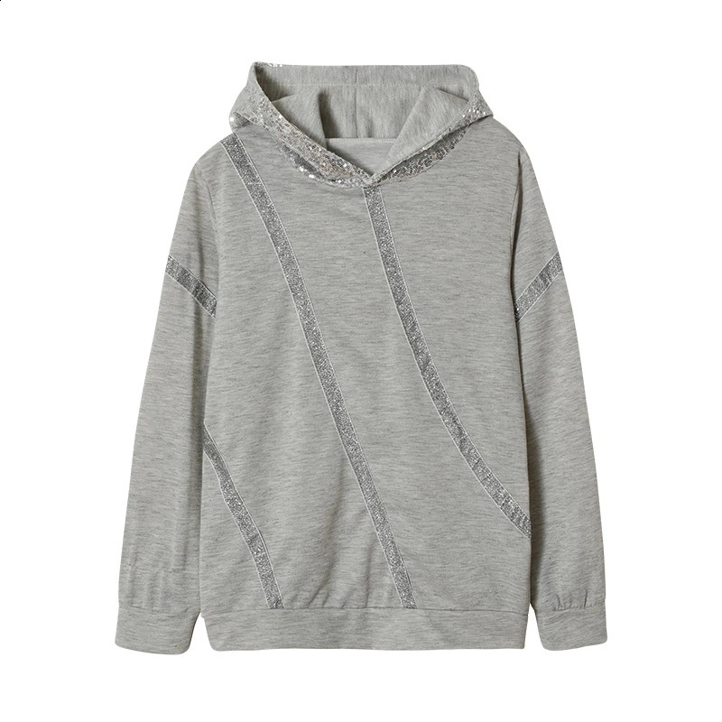 Fashion Trend Autumn and Winter Pop Sequins Printed Loose Hoodie Woman 240813