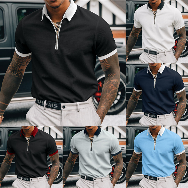 Spring/Summer New Solid POLO Zip Men's Polo Shirt T-shirt