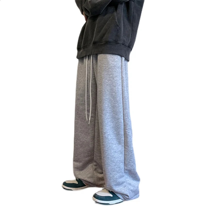 Autumn Loose Straight Casual Pants Elastic Waist Solid Color Draped Sports Sweatpants for Men Baggy Pants Vintage H103 240805