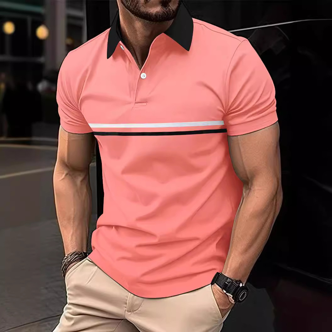 2024 Spring/Summer Striped Button Men's Polo Shirt T-shirt
