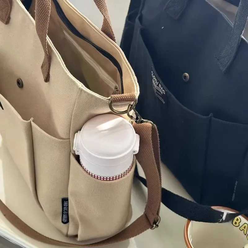 Urban Minimalist Female Student Large Capacity Commuting Horizontal Canvas Single Shoulder Diagonal Cross Portable Tote Bag 240805