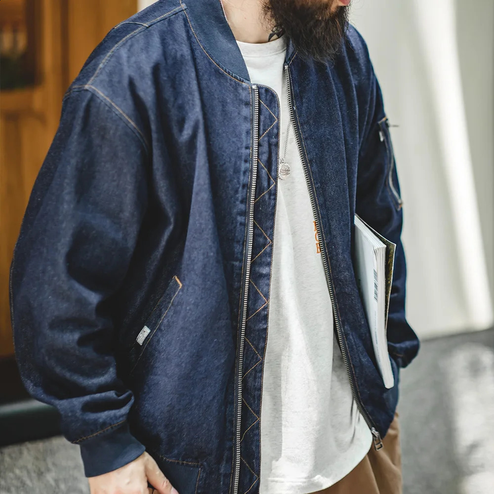 Maden retro denim MA1 flight jacket 89 oz baseball collar bomber Amekaji casual windproof mens clothing 240824