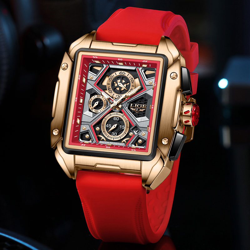 2024 LIGE New Fashion Men Watch Top Brand Luxury Square Watch For Men Casual Sport Waterproof Quartz Chronograph Montre Homme