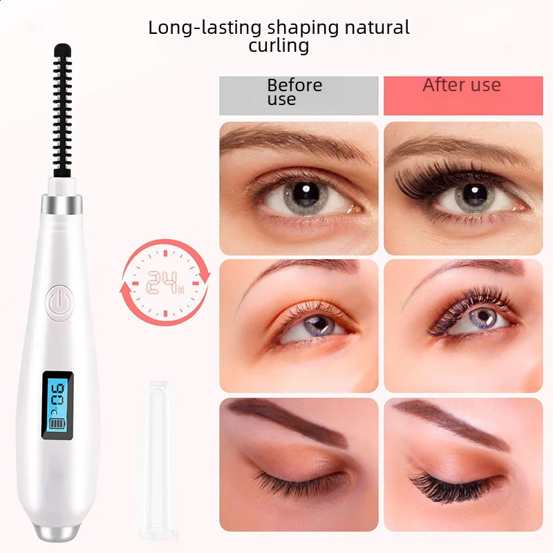 Ceramic heated eyelash curling massage machine with rechargeable electric curler roller used for eye makeup and beauty treatment 240729