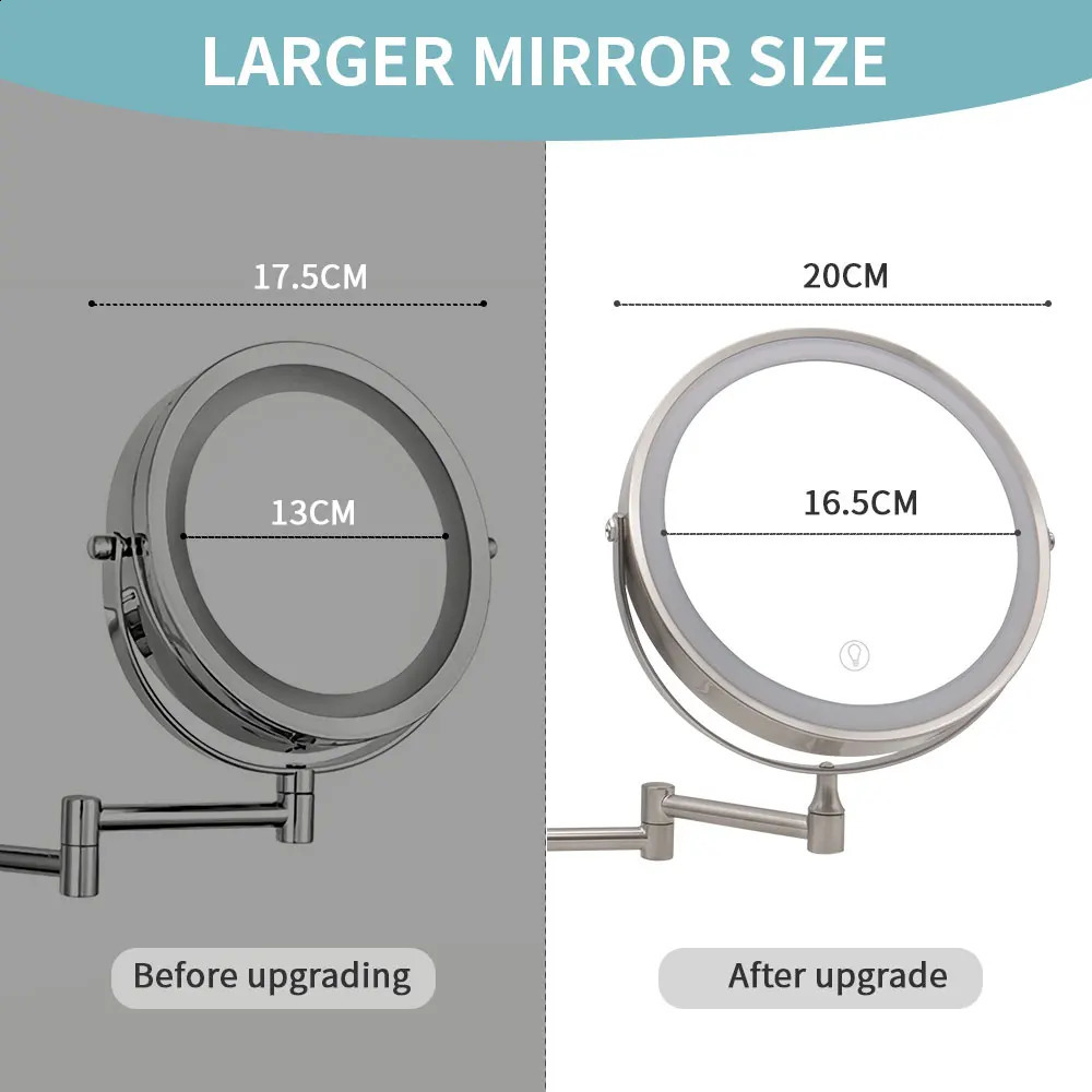 8inch wall mounted bathroom mirror with adjustable LED makeup 10X magnifying touch 240729