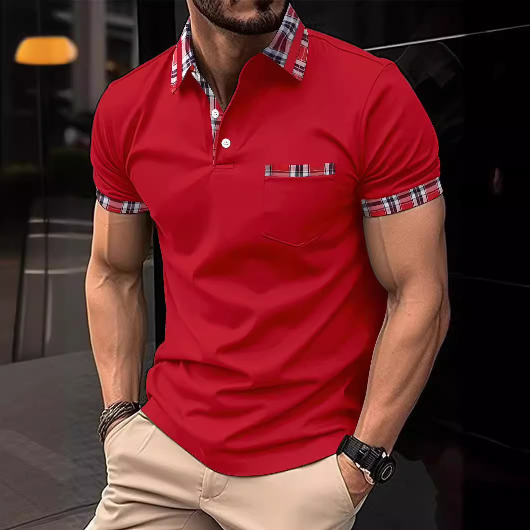 2023 new men's polo shirt short sleeved color blocked quick drying T-shirt top