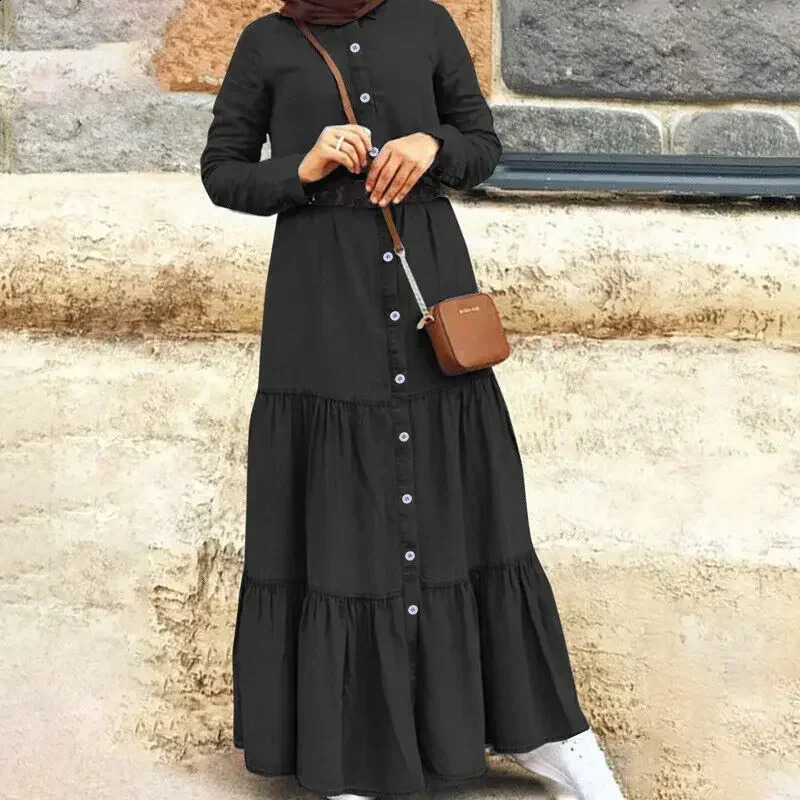 Womens S-5XL size European American and British denim dresses s stand up collar denim button long dress loose 240805