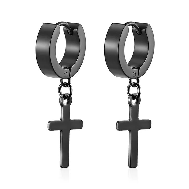 Designer Wholesale 10pair/set Punk Stainless Steel Cross Pendant Hoop Earrings For Men Women Not Fade Ear Rings Hip Hop Male Jewelry