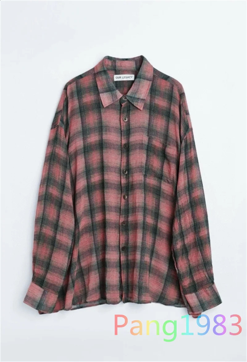 OUR LEGACY Rose Red Checkered Shirt Mens Graduate Lazy Style Casual Loose Long Sleeve Top240802