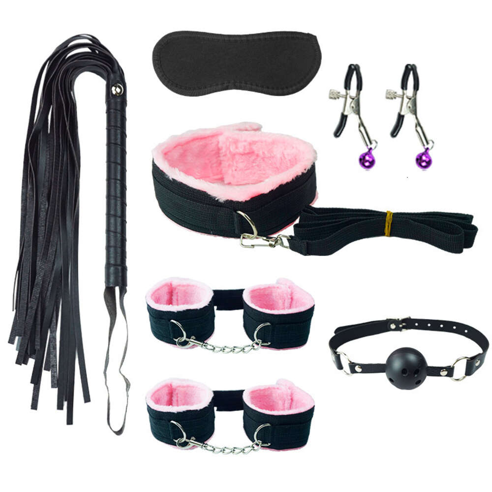 7pcs Bondage Kit SM Slave Passion Bed Restraints SM Handcuffs Gag Whip Collar Sex Play Bondage Set