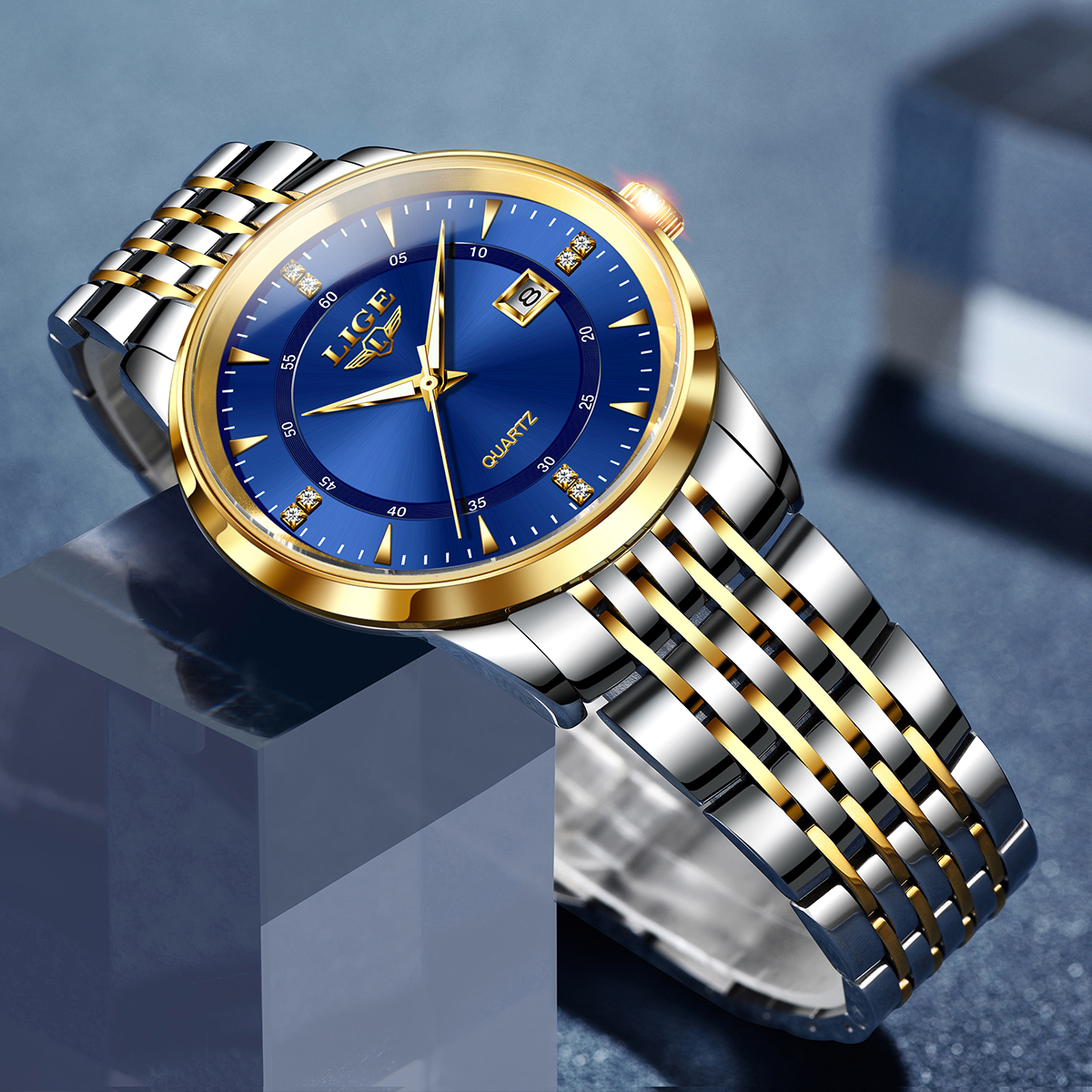 LIGE Men's Business Quartz Watch Stainless Steel strap Classic dial Men's Waterproof Watch Three pin Calendar watch Holiday gift Ultra-thin 