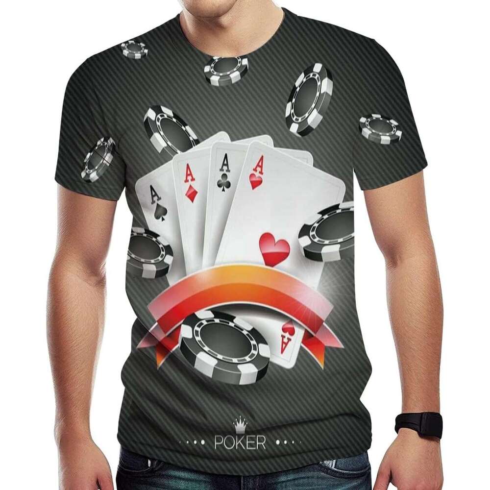 T shirt Mens 3D Novelty T-Shirt Display of The Spread Chips with Poker Cards Lifestyle shirts tshirt graphic tee Casual tops summer clothes Short slee