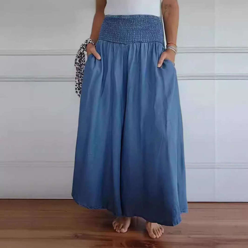 2024 New Womens Fashion Casual Hug Leg Elastic Belt Wide Pants College Style Harlan Sweatpants Straight Tube Jeans for Pregnant Women Half Pants for M