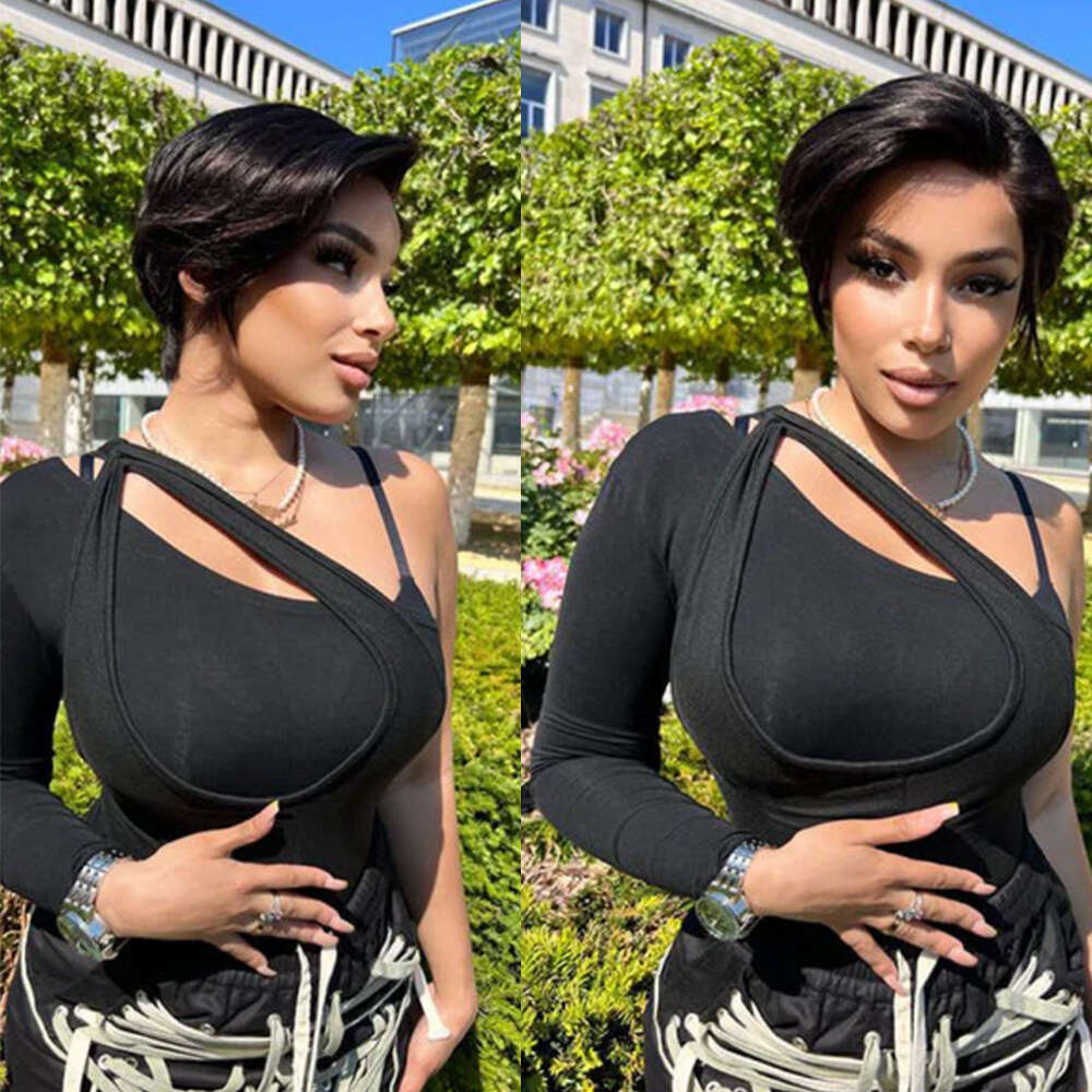 Short Pixie Cut Front 13X4 Straight Lace Human Hair For Black Women Wear And Go Glueless Wigs 180%