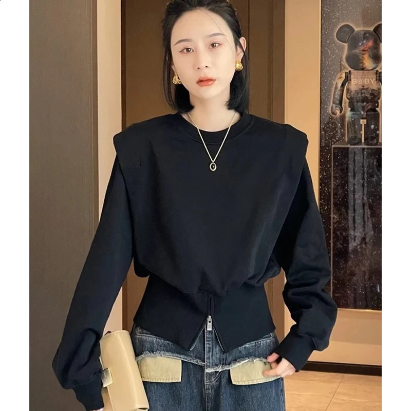 Fashion O-Neck Spliced Zipper Solid Color Sweatshirts Female Clothing Autumn Winter Loose Korean Tops Casual Sweatshirts 240805