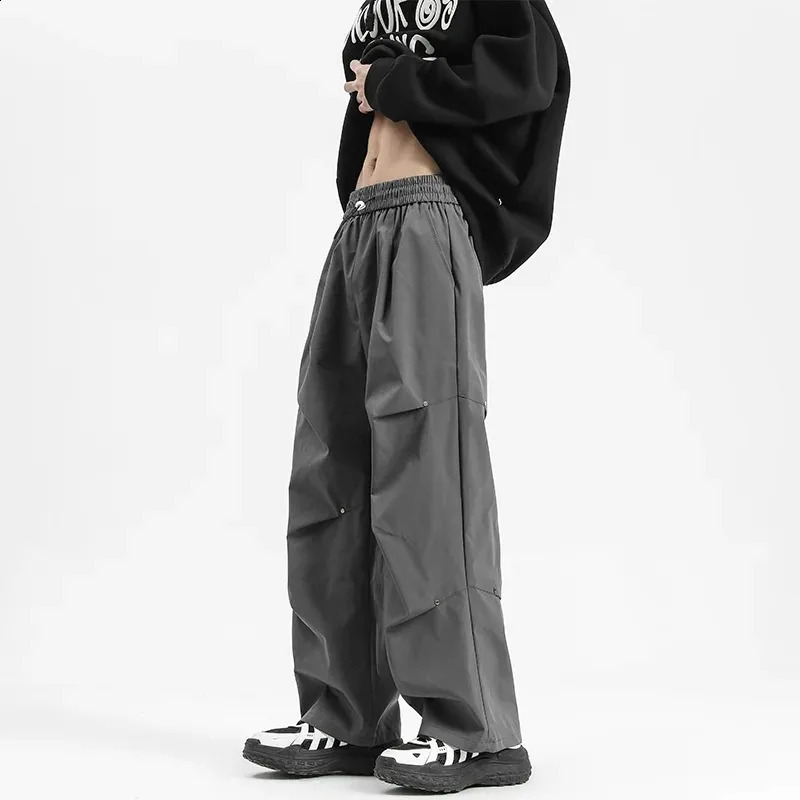 Spring Summer Straight Casual Mens Pants Solid Color Waterproof Cargo Pants Men Elastic Waist Harajuku Women Trousers 240805