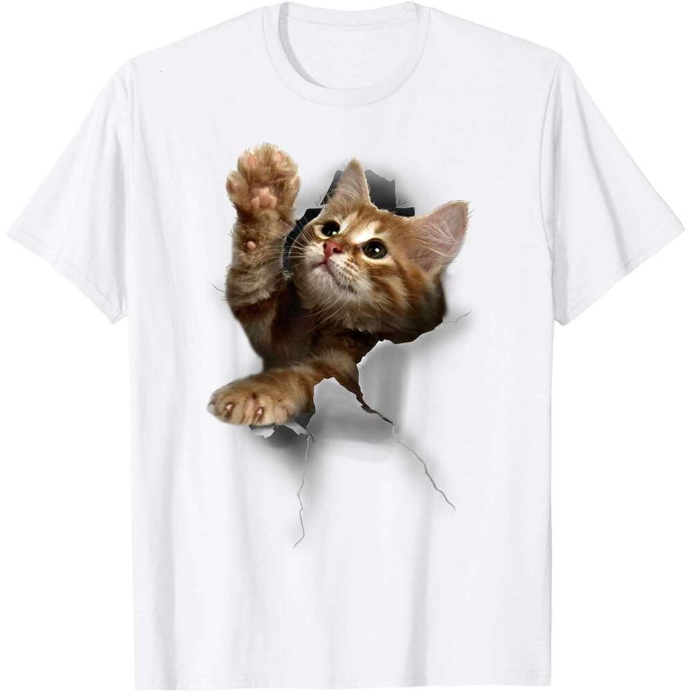 T shirt Mens Lovely Kitten Cracked Wall T-Shirt Cats Tee Shirt Gifts shirts tshirt graphic tee Casual tops summer clothes Short sleeve Free shipping