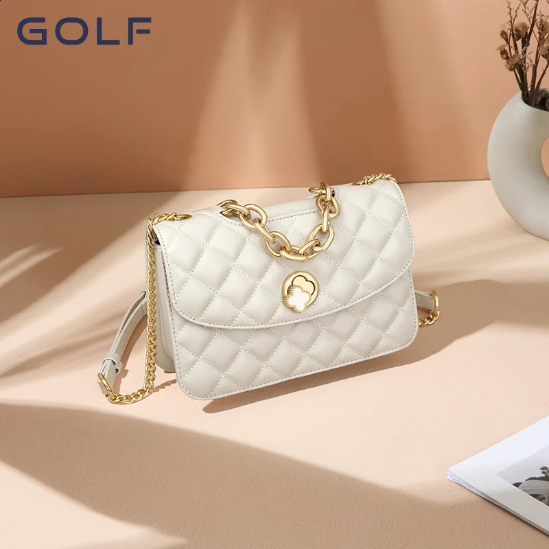 GOLF Bag AutumnWinter Womens Genuine Leather Versatile One Shoulder Diamond Grid Chain Diagonal Straddle 240802