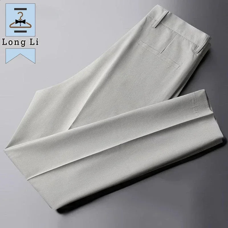 Drape Trousers Mens Straight Slim Casual White Pants Mens Suit Anti-wrinkle High-grade Nine-point Pants 240805