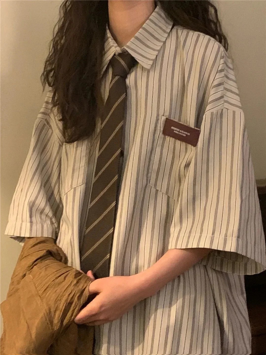 Retro Loose Women Blouses Versatile Short Sleeved Striped Shirt Vintage Clothes Top Shirts Blouses Blusas Mujer De Moda 240805