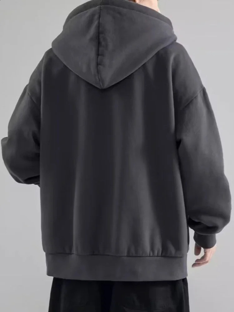 Male Clothes Black Solid Sweatshirt For Men Full Zip Up Hooded Hoodies Winter Young On Sale Offers High Quality Korean Style S 240816