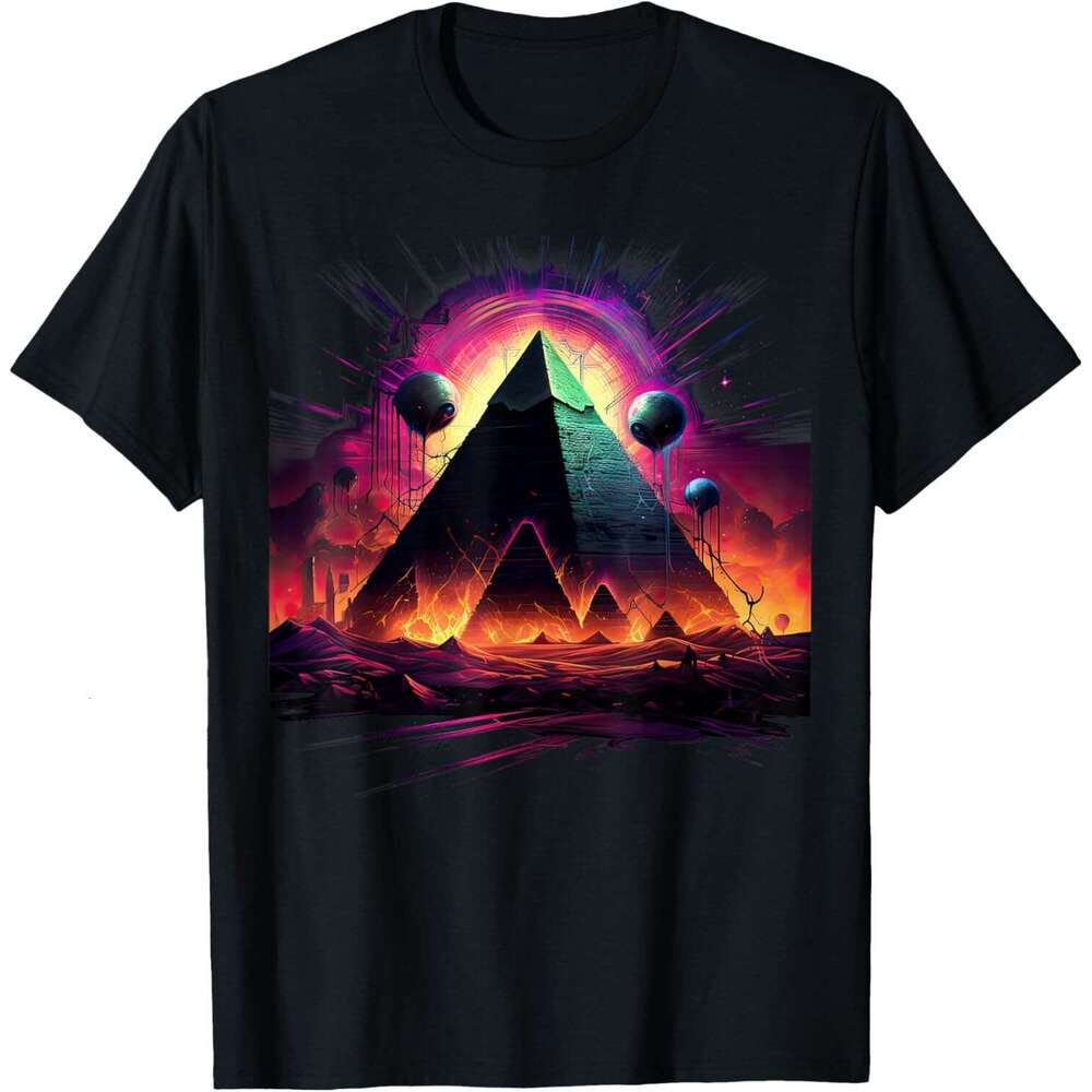 T shirt Mens Aliens Space UFO Ancient Egyptian Pyramids | Science Fiction T-Shirt shirts tshirt graphic tee Casual tops summer clothes Short sleeve Fr
