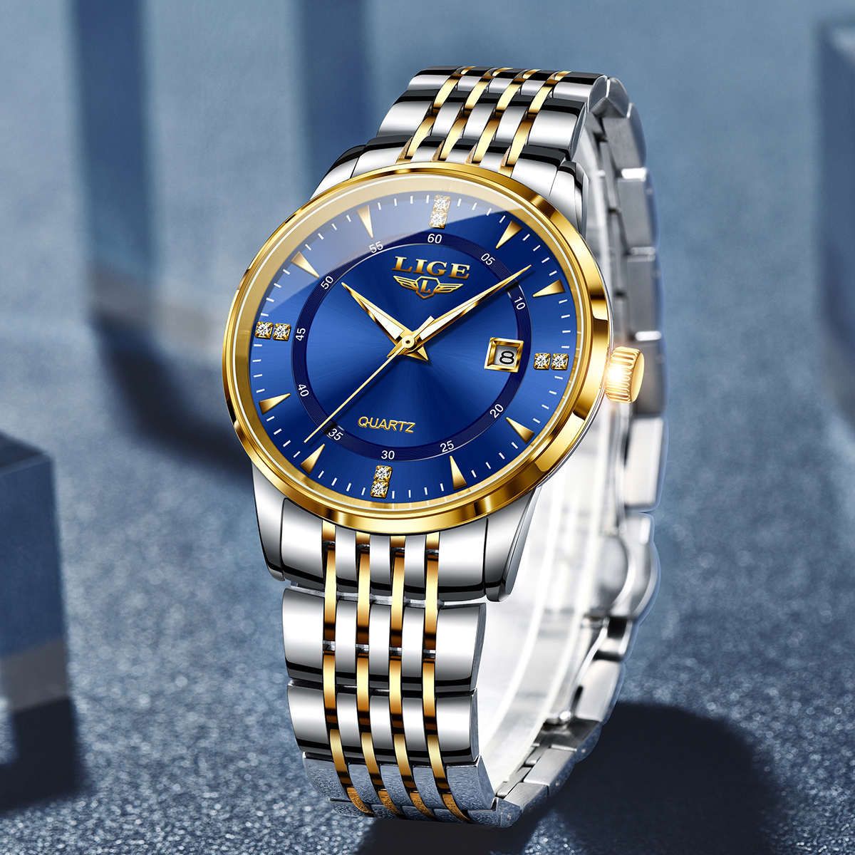 LIGE Men's Business Quartz Watch Stainless Steel strap Classic dial Men's Waterproof Watch Three pin Calendar watch Holiday gift Ultra-thin 