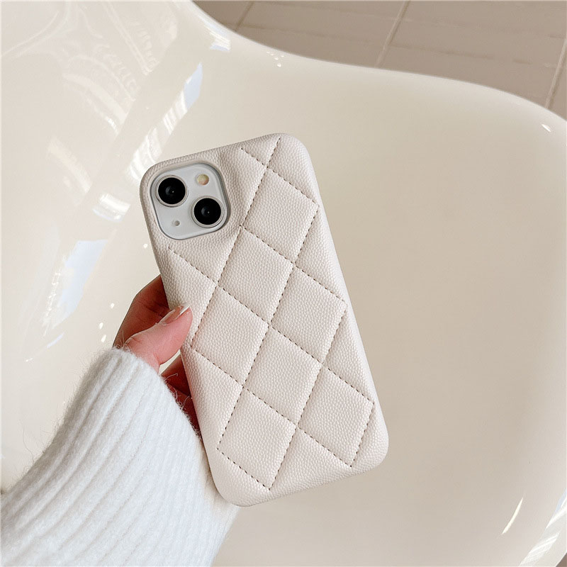 Quilted Designer Phone Case for Apple iPhone 15 Pro Max 14 Plus 13 12 Pro 16 Luxury Pebbled Litchi PU Leather Stitch Puffy Diamond Pattern Back C