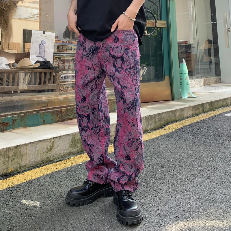 Personalized street high-end fashion mens jeans Straight loose fashion jacquard casual hip-hop print crafted mens clothing 240805