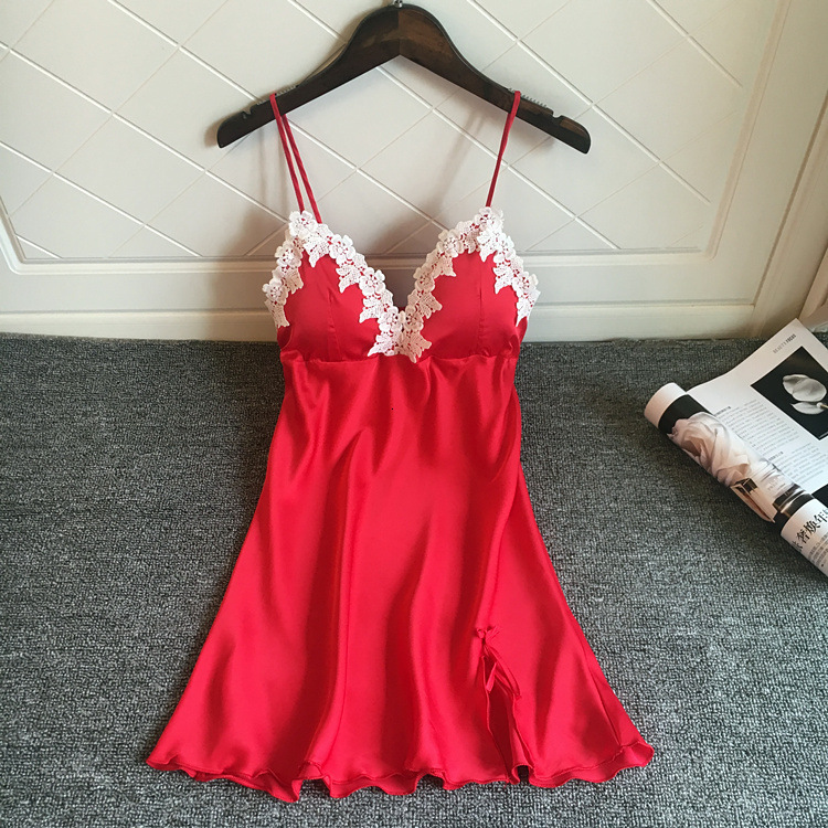 New padded suspender summer silk sexy pajamas, women's seductive home clothes