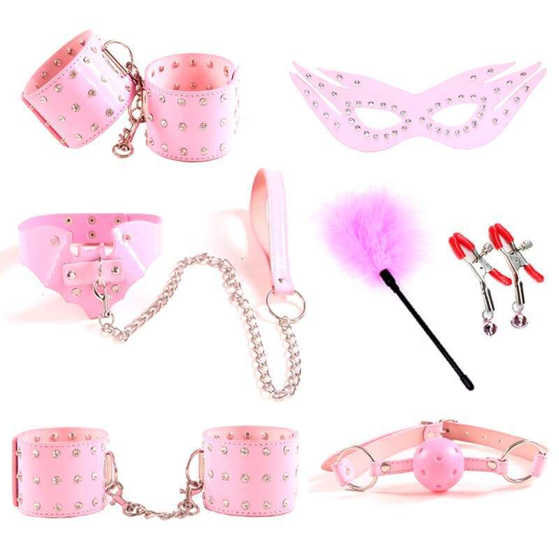 Free Custom Box - Hot Selling Sex Toy 7-Piece Bed Bondage Blindfolded Rhinestone Shiny Leather Bondage Set