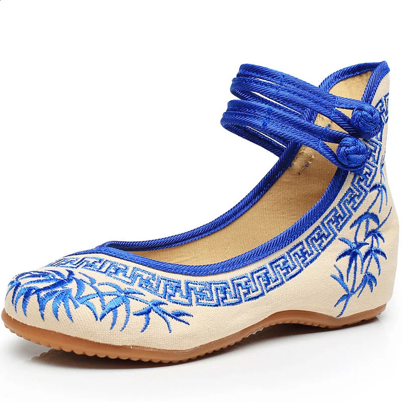 Ladies model bamboo literati ink Chinese style blue and white porcelain series embroidered cloth shoes womens shoes WSH2296 240802