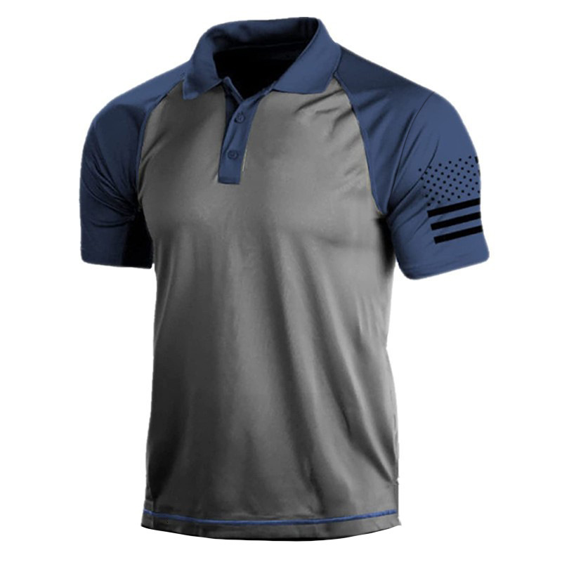 Men's outdoor American flag 3D digital collar polo shirt T-shirt
