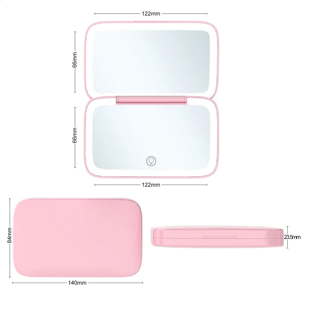 2sided LED rechargeable makeup mirror with 5X enlarged compact pocket travel aesthetic tool 240729