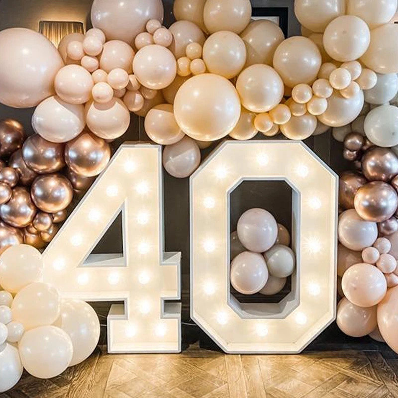 Giant Birthday Figure Led Light Balloon Filling Box 1st Birthday Balloon Number 30 40 50 Balloon Frame Wedding Decor Baby Shower 240809