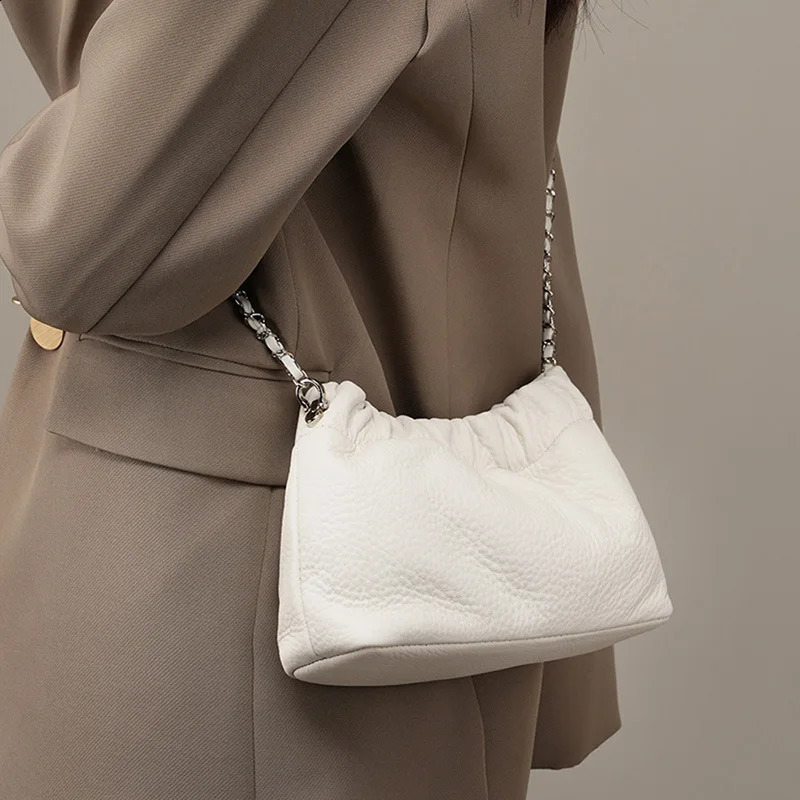 Leather cloud bag shoulder bag handbag womens cross body bag denim armpit small chain garbage bag 240904