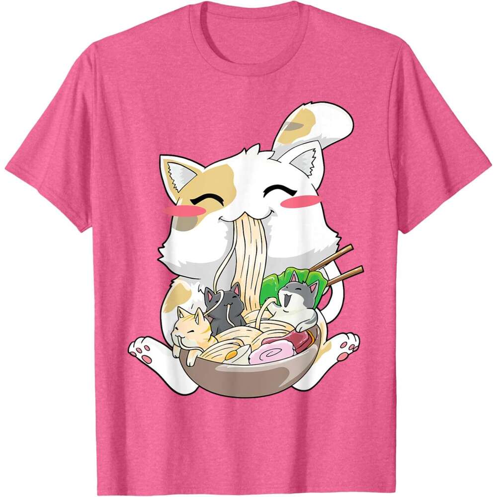 T shirt Mens Cat Anime Kawaii Neko Ramen Bowl Gift T-Shirt shirts tshirt graphic tee Casual tops summer clothes Short sleeve