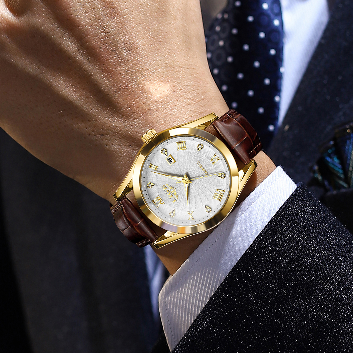 LIGE Men's Business Quartz Watch Premium Brand Watch Premium Leather strap Classic dial Men's Waterproof Watch Three pin calendar watch Holi