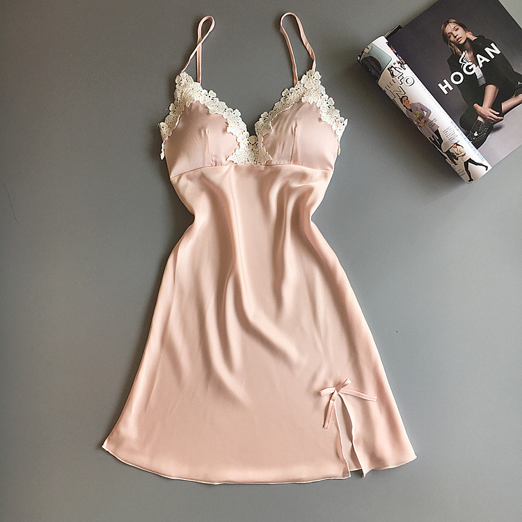 New padded suspender summer silk sexy pajamas, women's seductive home clothes