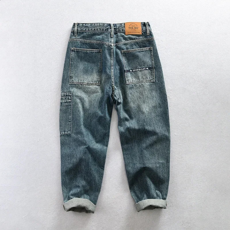 Spring Autumn Cotton Retro Washed Jeans Men Clothing Casual Loose Straight Men Trousers AG7180 240805