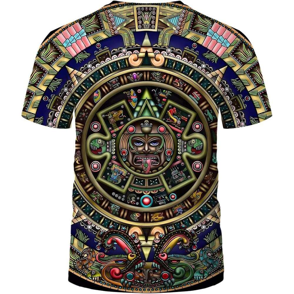 T shirt Mens Aztec T-Shirt with Mayan Totems Design Themed Printed Tee shirts tshirt graphic tee Casual tops summer clothes Short sleeve